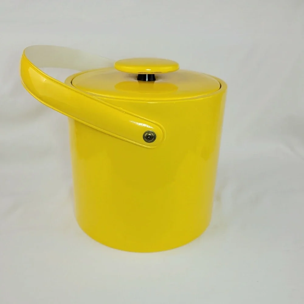 Vintage Mid Century Modern Yellow Insulated Ice Bucket with Lid and Handle